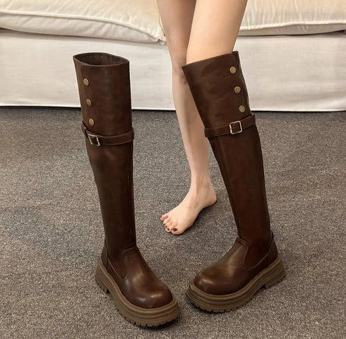 Belt Button Down High Boots